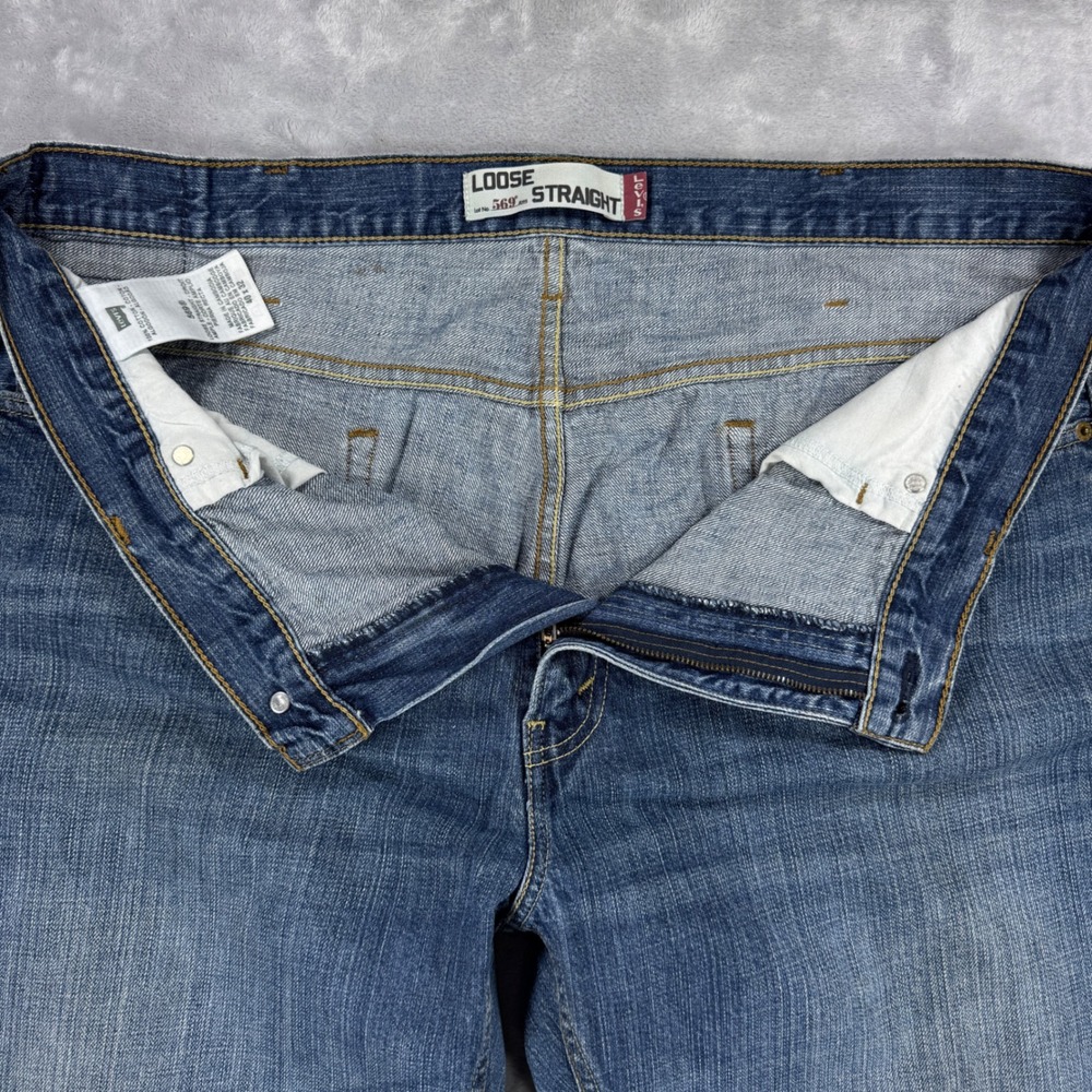 LEVI'S 569 Loose Straight Jeans Mens 40x32 Blue Faded Baggy Y2K Retro - Picture 3 of 12